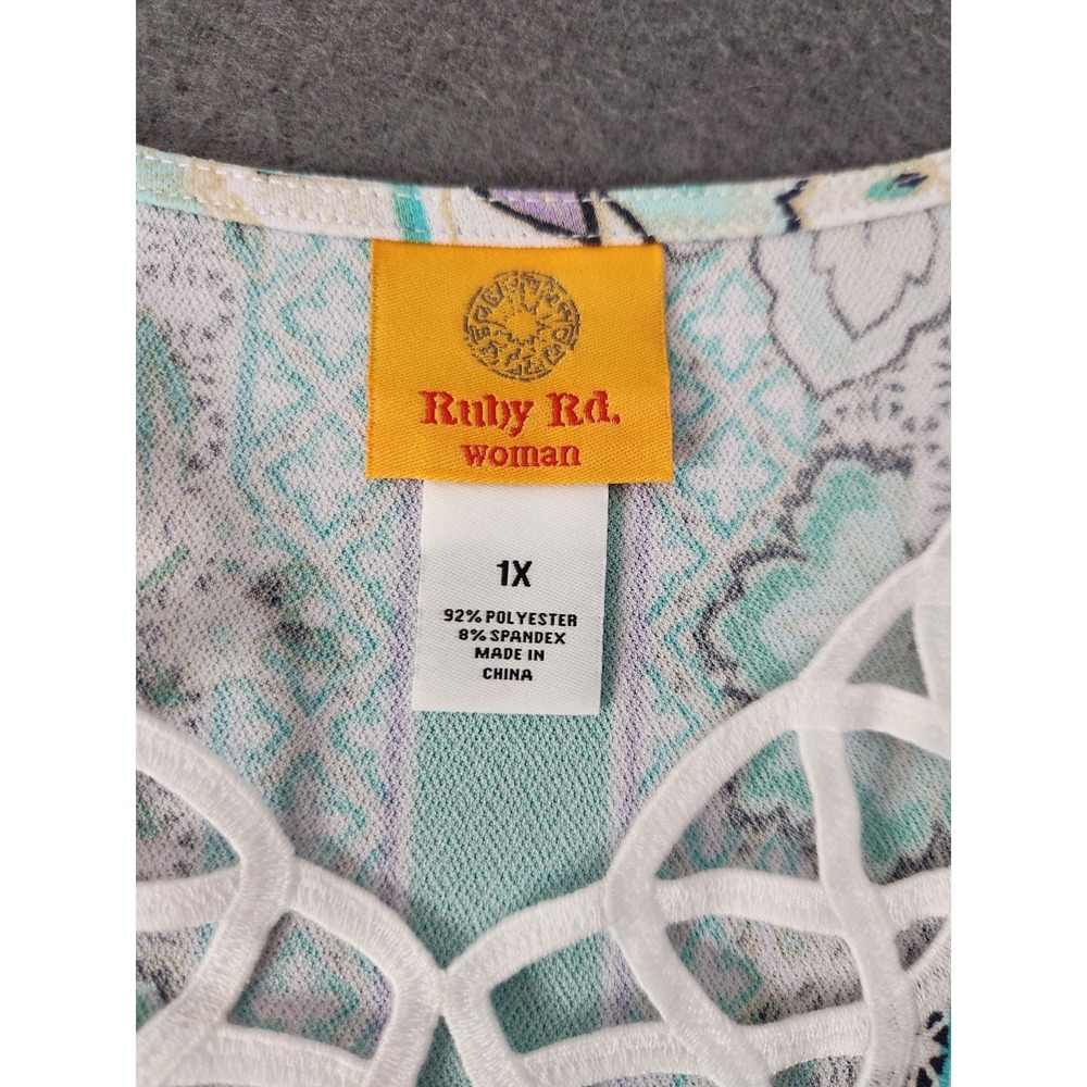 Ruby Rd Women's Plus Size 1X Blouse Top Multicolor Crochet Lightweight Tunic NWT - Picture 7 of 10